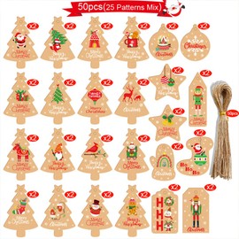 50 PCS Gift Tags with Hanging String, Christmas Tree Decoration Tags Kraft Paper Ornament Gift Tags Pendants Tags (Christmas Tree), 4#
