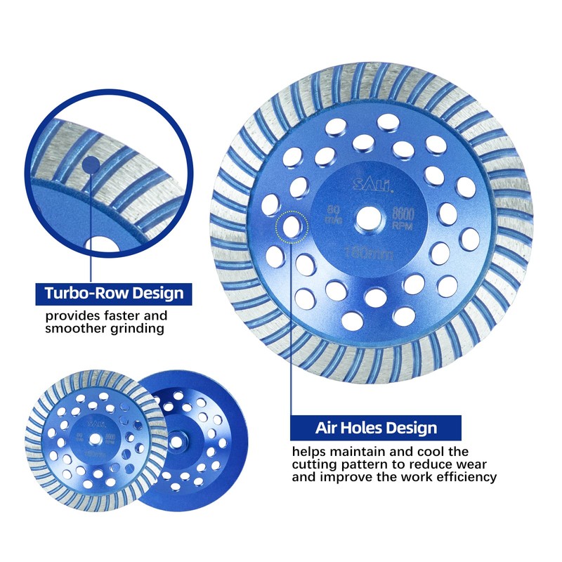 SALI 7 Inch 2pcs Concrete Grinding Wheels 43 Turbo Diamond