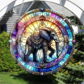 WOHAHA Acrylic Elephant Stained Window Hanging Indoor Outdoor Stained Suncatchers for Window Acrylic Panels Kitchen Bedroom Garden Wall Art Decoration Gifts for Women Mom Grandma Teacher