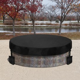 Tegeme 52-57 Inch Fire Pit Cover Round for in Ground 600D Oxford Cloth Waterproof Heavy Duty Built in Stone Fire Pit Cover for Outdoor Patio, Black