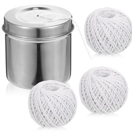 3 Roll Kitchen Twine with Stainless Steel Dispenser, 640FT Cooking Twine 2MM Natural Cotton White Twines Center Pull Butcher Twines for Baking, Cooking, Meat, Turkey, Gift Wrapping, Kitchen Use