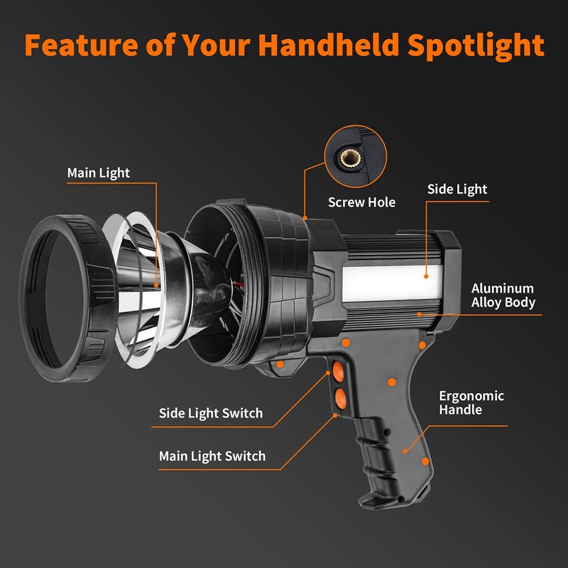Vanvale Super Bright Rechargeable Spotlight,Handheld Rechargeable LED Flashlight Ultra-Long Standby