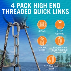 316 Stainless Steel Locking Carabiner Threaded Quick Link Chain Link Connector Clips Heavy Duty D Shape Repair Safety Quicklinks 1/2, 3/8, 5/16 or Small 1/4 Marine Grade Metal - 4pcs Quick Links 1/2"
