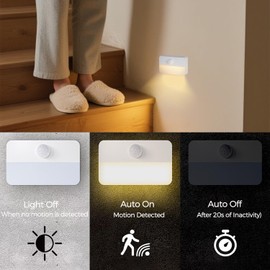 Coolilumi - Luz nocturna con sensor de movimiento para interiores, luces LED recargables, luces de clóset, color blanco cálido, funciona con pilas, pasillo, clóset, recámara, lámparas de cocina (6