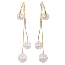 Gold Pearl Dangle Earrings for Women Lightweight Dainty Long Dangle Tassel Earrings Hypoallergenic, Cute Statement Freshwater Cultured Hoop Gold Earring Gifts