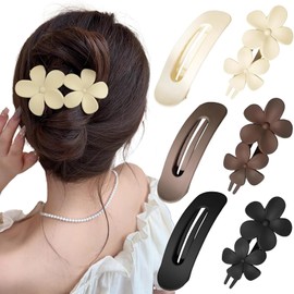 Flat Hair Claw Clips - 6 Pack Ergonomic Curved Hair Claw Clip Accessories, Flower Hair Clips and Flat Clips, 2 Style Beach Tropical Party Strong Hold Jaw Hair Clips for Lying