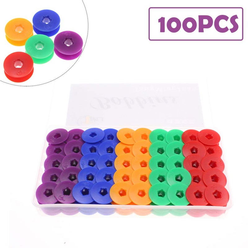 100 Pcs Plastic Bobbins Spools, Multicolor Empty Sewing Machine Bobbins