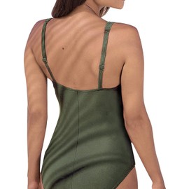 Husmeu Swimming Costume Women's Vintage Padded Push up One Piece Swimsuits Tummy Control Bathing Suits Swimwear Army Green S