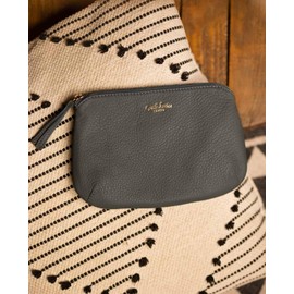 Gusti Louise Leather Cosmetic Bag for Men and Women, Toiletry Bag, Wash Bag, Make-Up Bag, Golden Zip, Grey Leather, gray