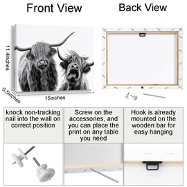 Cow Wall Art Framed Art Western Wall Decor Funny Cows with Bandanas Canvas Cow Print Stuff Cow Gifts Cow Paintings Western Decor Country Room Decor for Home Farmhouse Bedroom Kitchen Nursery-3