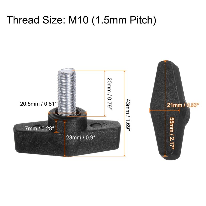 sourcing map 4pcs Tee Wing Knobs M10 x 20mm Metric