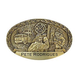 Indiana Metal Craft Firefighter Engravable Solid Brass Belt Buckle with Personalization Made in USA