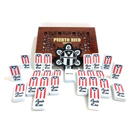 Puerto Rico Dominoes Puerto Rican Dominos PR Flag Dominos Doubles Six Game Boricua Accessories with Limited Edition Wood Finish Case (Elegant Classic Wood)