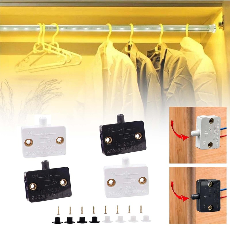 Fenteer 4Pcs Cabinet Door Switch Closet Light Lamp Switch for