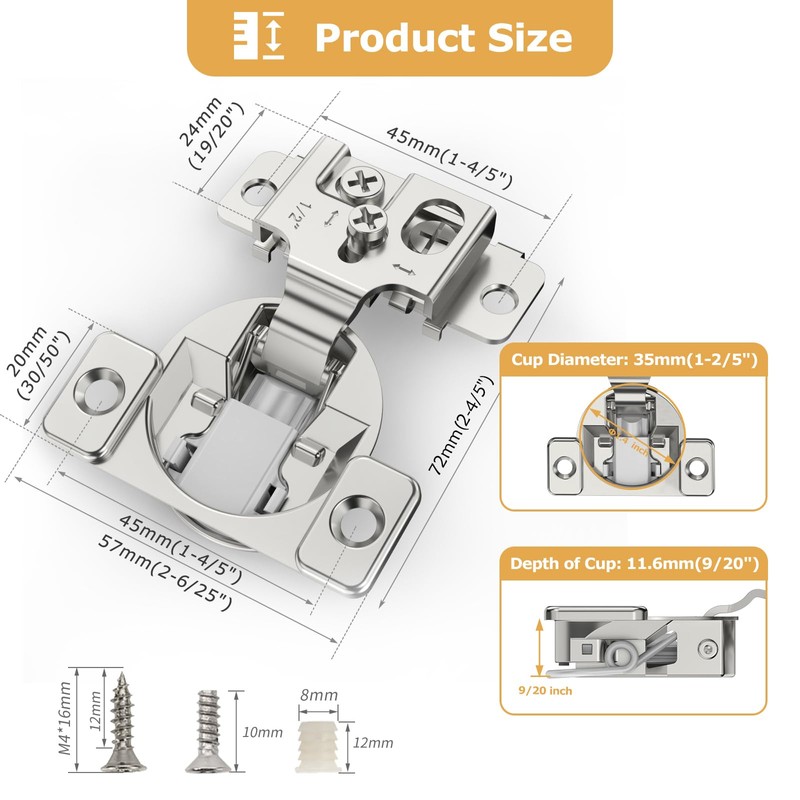 Furniware 2 Pieces 1/2 in Overlay Soft Close Concealed Hinge