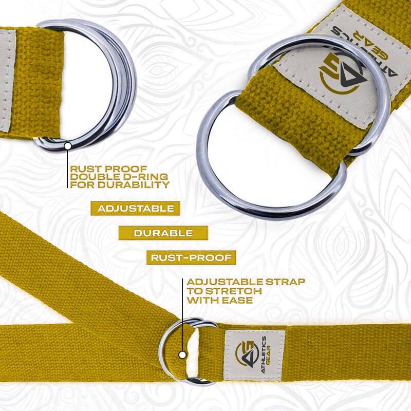 Yoga Strap Belt with Metal D-Ring Buckle, 6ft long &