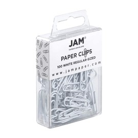 JAM PAPER Colorful Standard Paper Clips - Regular 1 Inch - White Paperclips - 100/Pack