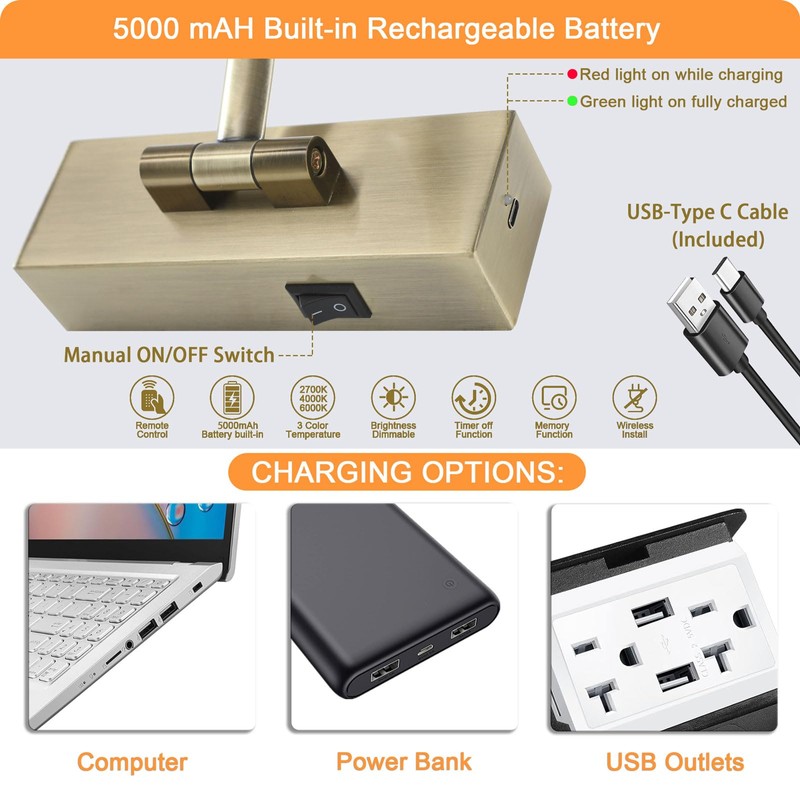 Tassuowell Wireless Picture Lights for Wall,12 Inch Battery Operated Picture