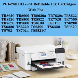 KHY Empty Refillable Ink Cartridges Replacement for Canon 280XXL 281XXL PGI-280XXL CLI-281XXL for Pixma TS6120 TS6220 TS6320 TR7520 TR8520 8522 TR8620 TS702 TS9521C TS9520 TS6120 with Permanent Chip