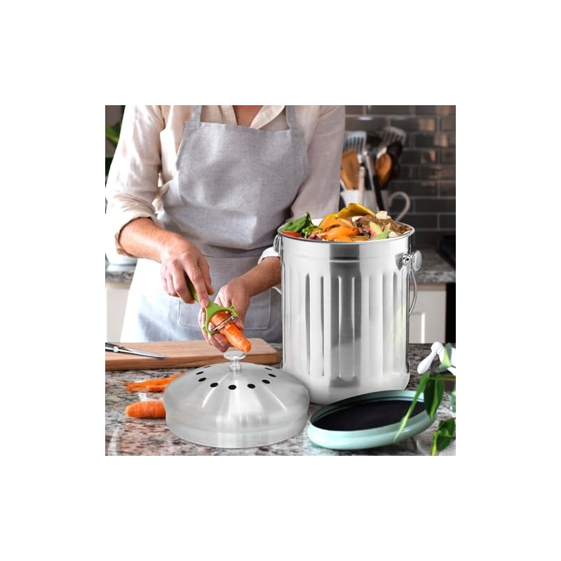 DOZENEGG Compost Bin 1 Gallon - Countertop Compost Pail