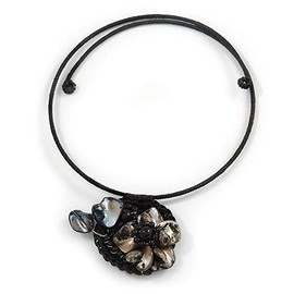 Avalaya Black Shell Component, Acrylic Bead Floral Pendant Flex Wire Choker Necklace - Adjustable