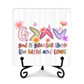 Christian Gifts God Is Greater Than the Highs and Lows Wooden Signs, Inspirational Gifts Tabletop Decorative Signs Rustic Home Decor, Table Centerpiece For Living Room Dining Room -17