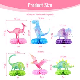 Calkkrer Pack of 9 Dino Party Honeycomb Centrepieces, Dino Table Decoration for Children's Birthday, Dino Party Set with Volcano Theme, Honeycomb Centrepiece, Dino Table Topper