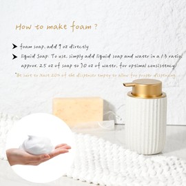 Speckled Matte White Ceramic Foam Soap Dispenser, 12 oz Refillable Pump with Golden Top, Elegant Foaming Dispenser for Bathroom or Kitchen, Speckled White