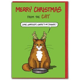 Brainbox Candy - Hilariously Funny Christmas Cards - Cat Cards - 'From The Cat' - Pet Cat - Cat Lovers - Cheeky Xmas Card For Him Her Partner Friend