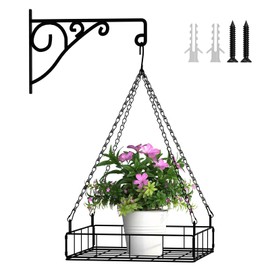 NADAMOO Hanging Planter for Indoor Outdoor Plants - Wall Mount Bracket with Large Basket, Metal Plant Hanger Holder for Window Balcony & Patio Decor