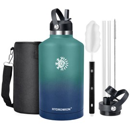 64 oz Water Bottle with 2 Lids, Half Gallon Double Wall Vacuum Insulated Stainless Steel Water Jug, Includes Carrying Pouch, Wide Mouth Metal Canteen for Gym, Sports, and Camping, Blue - Cobalt.