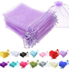 Time to Sparkle 25 Pieces Pouches Organza Gift Bags Oragnza Wedding Favour Bags Jewellery Packing (Light Purple, 5x7cm)