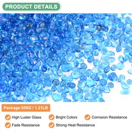 M METERXITY High Luster Round Fire Glass Beads, Glass Gems, Glass Pebbles, Glass Marbles for Vases/Fire Pit/Crafts/Aquarium/Garden Decorations 8-13mm, 550g/1.21-Pound [Sea blue]