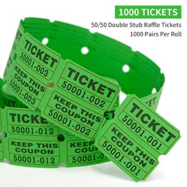 L LIKED Raffle Tickets Double Roll 1000 per Roll 50/50 Raffle Tickets for Events, Entry, Class Reward, Prizes (Green)