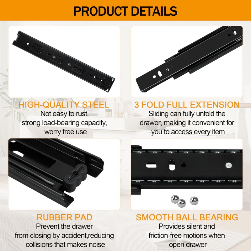 2 Pairs of 12 Inch Duty Drawer Slides,Cabinet Slides 3-Section