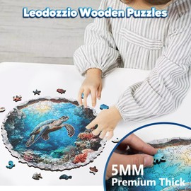 Leodozzio Wooden Puzzles for Adults, Sea Turtle Jigsaw Puzzles 200 Pieces, 11.2x11.2 Inch, Unique Shaped Wooden Puzzle, Birthday Gift Family Game Medium Size