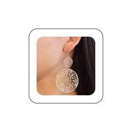 Cybche Vintage Filigree Disc Drop Earrings Gold Filigree Circle Dangle Hook Earrings Ethnic Carved Flower Earrings Filigree Hollow Disc Circle Earrings Jewelry for Women