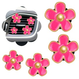 Cute Flower Car Air Vent Clips, 4Sizes Rose Red Car Flower Vent Clips Charm, Daisy Car Air Outlet Decor Accessories, Cute Car Interior Decorations Car Air Freshener Clip for Women Aesthetic (4Pcs)