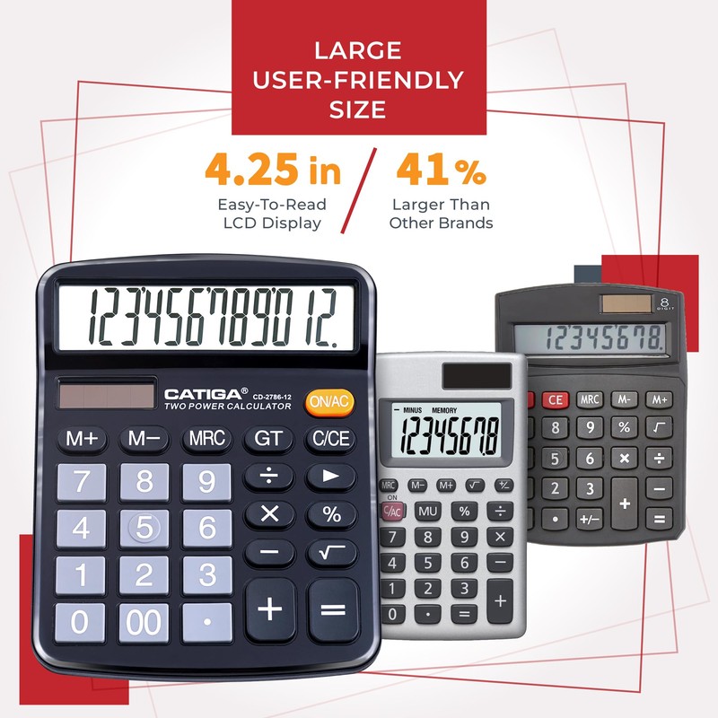 CATIGA 12 Digits Desktop Calculator with Large LCD Display and