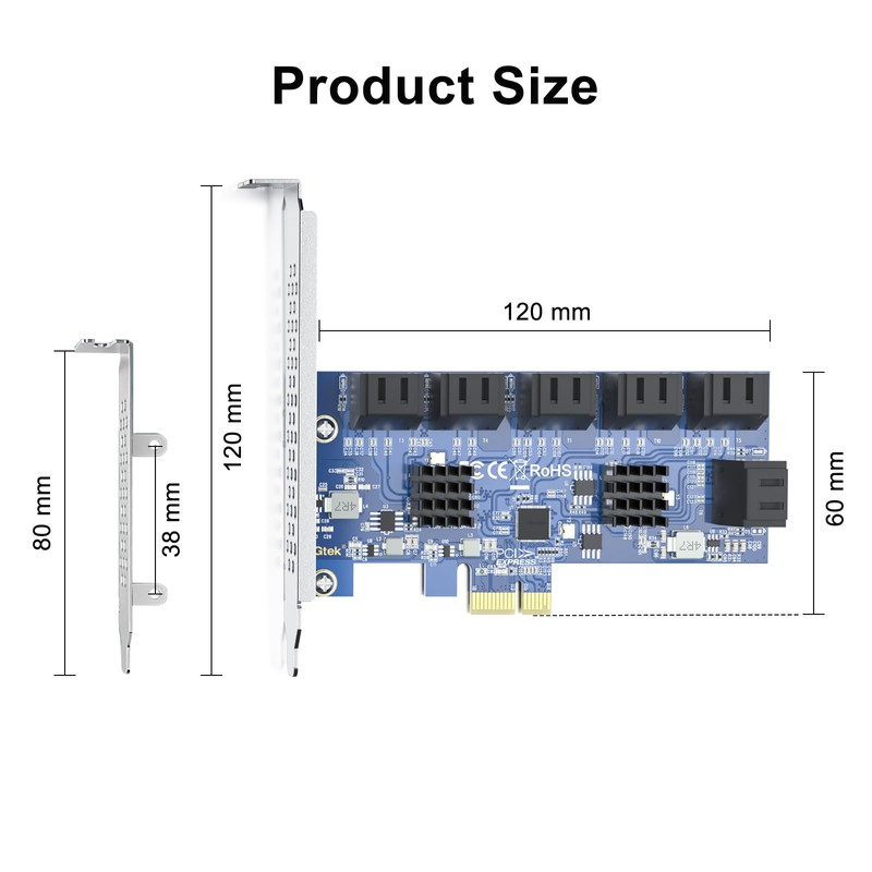 12 ports PCIe SATA Expansion Card, Including 12pcs SATA Cables,