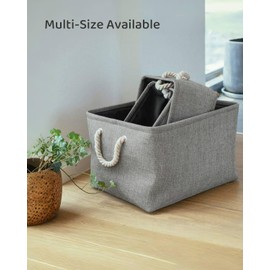 Mangata Small Soft Linen Storage Boxes, Multi-Size, Rectangular Organiser Baskets for Shelves, Toys, and Clothes, 4 Pack, 31x21x16 cm(Grey, S)