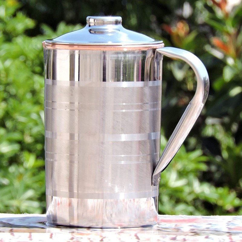 Stainless Steel and Copper Pitcher with Lid | Heavy Duty