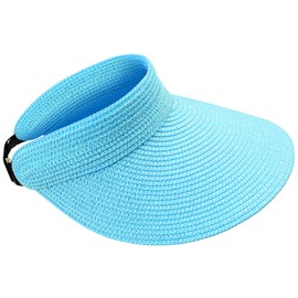 MK MATT KEELY Women's Foldable Straw Sun Hat Visor Cap Plain Summer Beach Hat with Wide Brim, blue