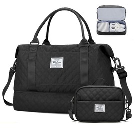 Weekender Bags for Women, Carry-On Personal Item Bag, Overnight Travel Duffel Bag with Shoes Compartment &Trolley Sleeve