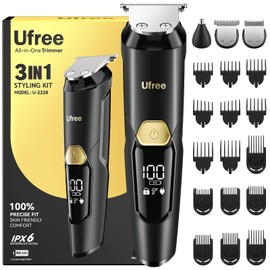 Ufree 3-in-1 Beard Trimmer for Men, Gifts for Men, IPX6 Waterproof Men's Electric Razor Shaver, Hair Mustache Trimmer Professional Clippers, Type-C Body Grooming Kit, Birthday Gifts for Him