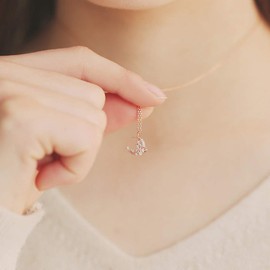 K.L.Y Women's Necklace, Lucky Star Moon 925 Silver, Pendant, 3A Zirconia, 18K Pink Gold, Hypoallergenic, Birthday, Gift, Women's Jewelry, Stone Silver Metal, Cubic Zirconia