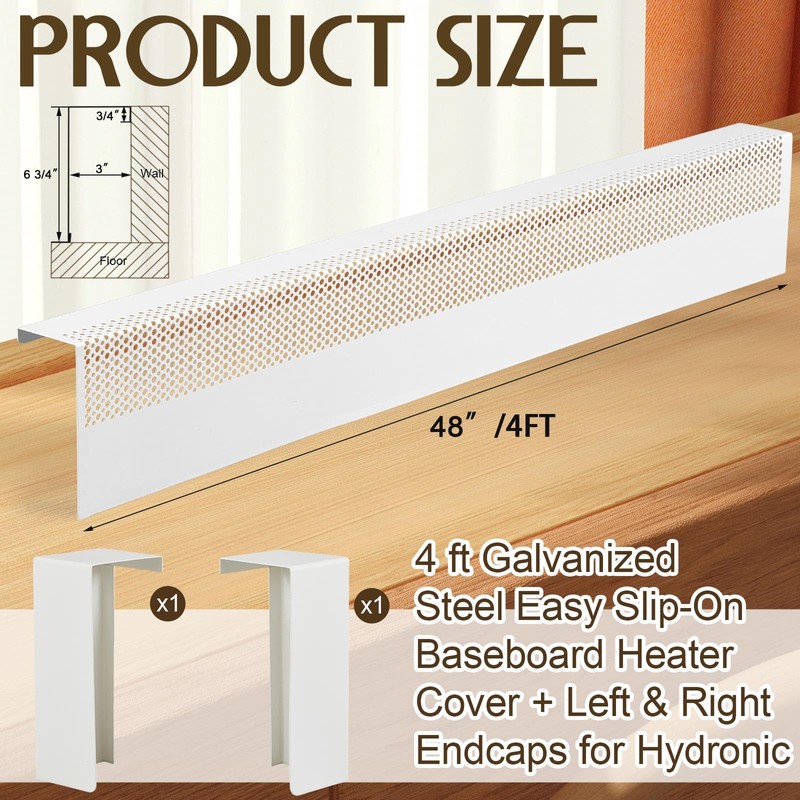 Tandefio 4 ft White Galvanized Steel Easy Slip on Baseboard