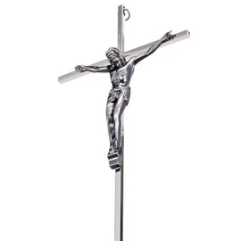 ACHIBANG Crucifix Wall Cross, Catholic Metal Hanging Crosses with Jesus Christ for Wall Decor - 10 Inch - Shiny Silver