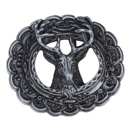 Longcreek Deer Belt Buckle for Men, Elk Deer Oval Belt Buckle, Norse Viking Deer Head Belt Buckle, Punk Deer Animal Engraved Leaf Belt Buckle, Vintage Western Cowboy Belt Buckle Gifts