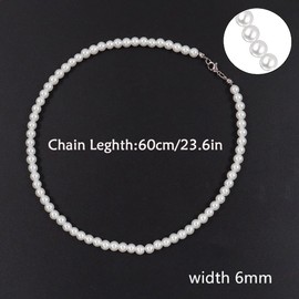Wnddle White Pearl Necklace, 6 mm Faux Pearl Necklace, Men's Necklaces, Pearl Necklace, Freshwater Pearl Necklace, Simple Necklace, Length 60 cm, Best Friend, Birthday, Anniversary, Jewellery Gift, No